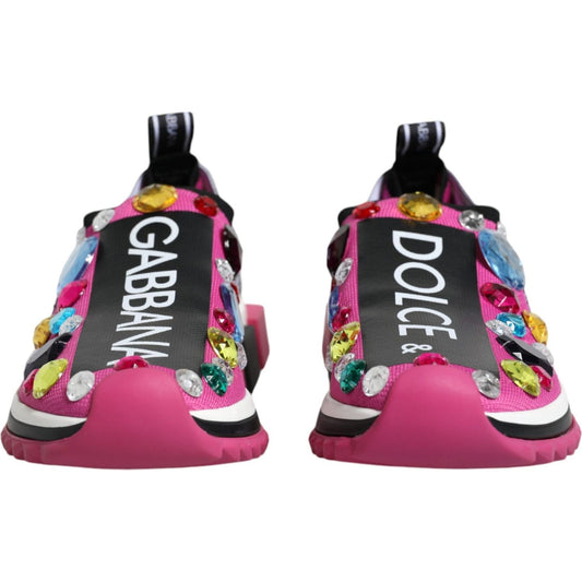Dolce & Gabbana Pink Sorrento Crystals Low Top Sneakers Shoes Dolce & Gabbana Maroon