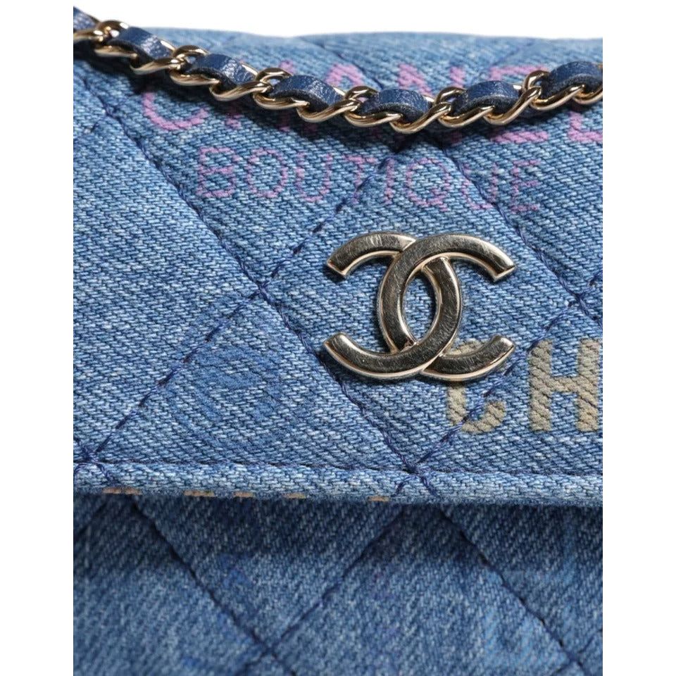 Chanel Denim Mood Flap Micro Logo Printed Fringed Shoulder Bag