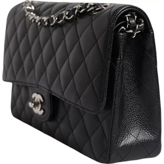 Chanel Black Caviar Medium Classic Double Flap Shoulder Quilted Silver Bag Chanel Dark Slate Gray