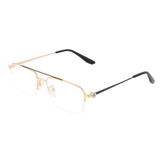 BMW Gold Men Glasses Frame with metal half-rim, demo lenses, and aviator style.