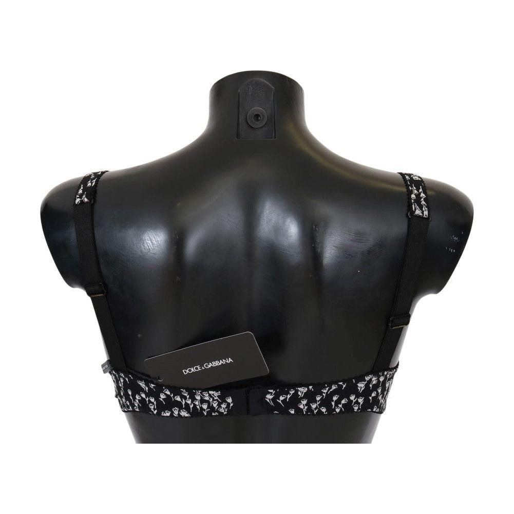 优雅黑色花朵蕾丝真丝胸罩