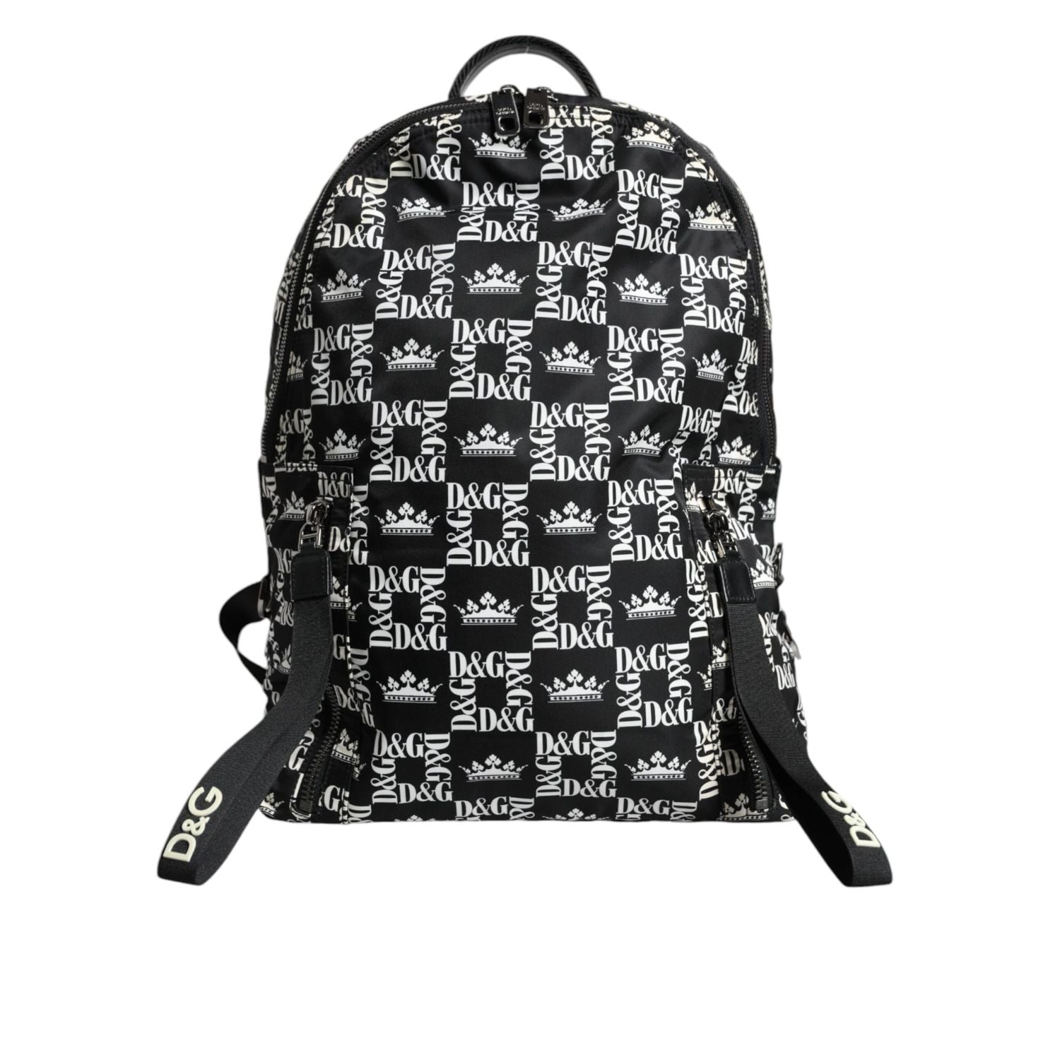 Dolce & Gabbana Black White DG Crown Logo Nylon Backpack Bag