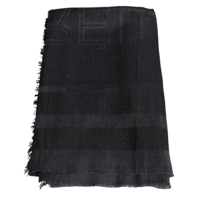 GF Ferre Dark Gray Wool Viscose Foulard Patterned Scarf