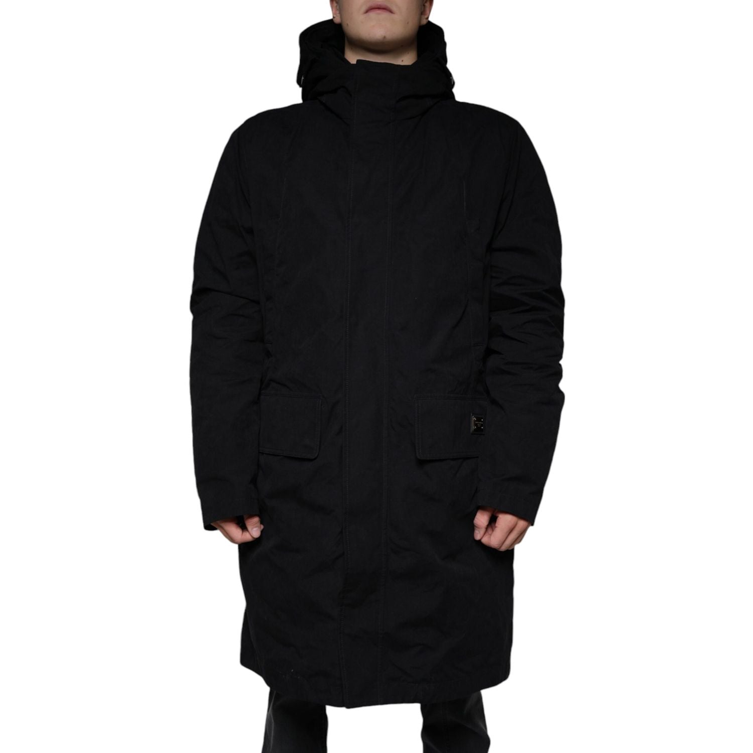 Dolce & Gabbana Black Hooded Parka Cotton Trench Coat Jacket