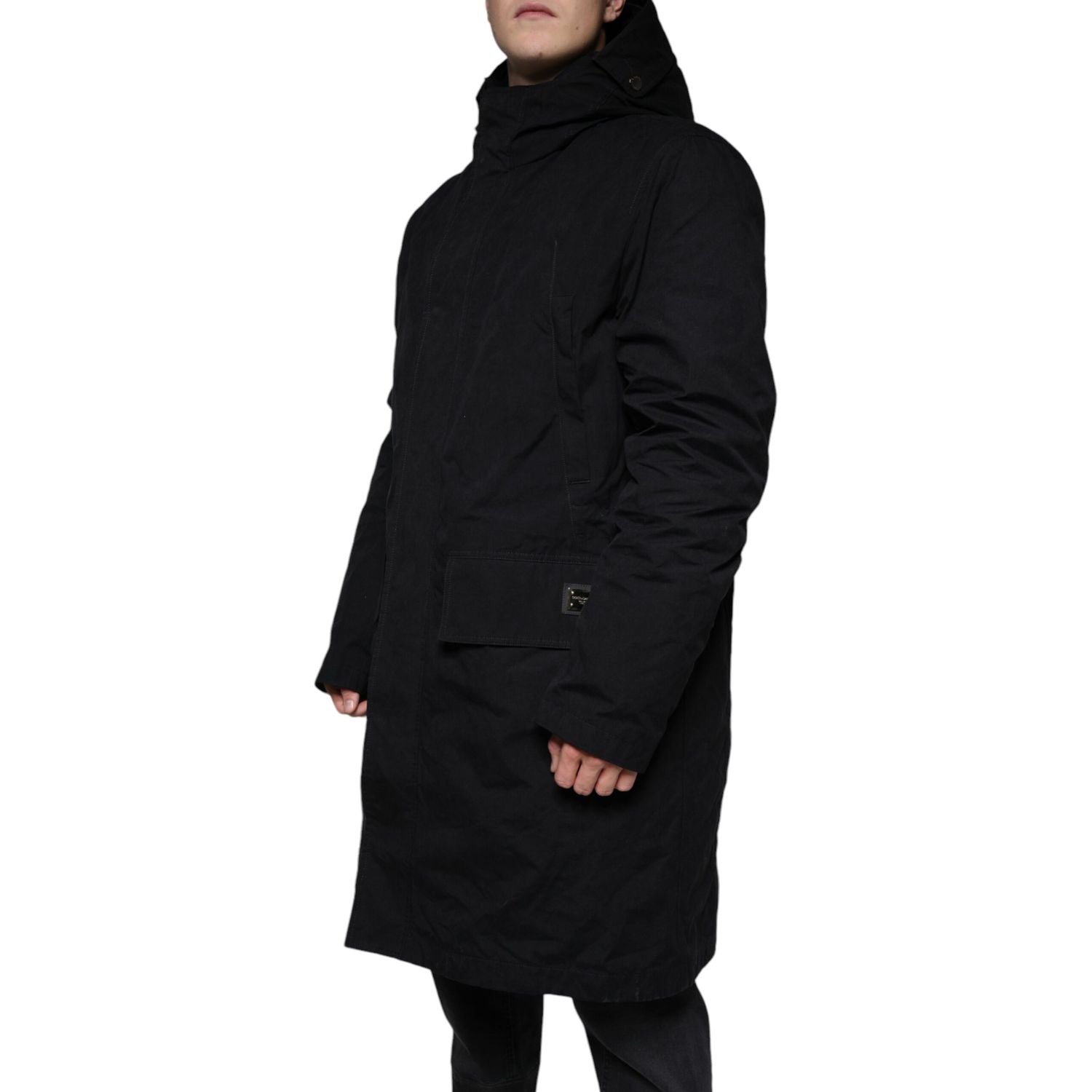 Dolce & Gabbana Black Hooded Parka Cotton Trench Coat Jacket