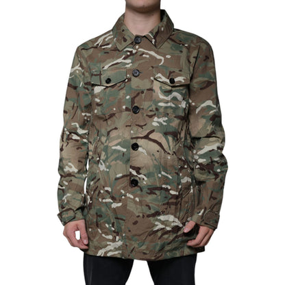 Dolce & Gabbana Multicolor Camouflage Collared Coat Jacket1728,67345645728,Clothing,Dolce & Gabbana,Full-Length Jackets - Jackets & Coats - Clothing,IT52 | XL,Jackets & Coats - Clothing,Jackets - Men - Clothing,Material: Cotton,Men,Multicolor,Preowned / D