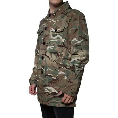 Dolce & Gabbana Multicolor Camouflage Collared Coat Jacket1728,67345645728,Clothing,Dolce & Gabbana,Full-Length Jackets - Jackets & Coats - Clothing,IT52 | XL,Jackets & Coats - Clothing,Jackets - Men - Clothing,Material: Cotton,Men,Multicolor,Preowned / D