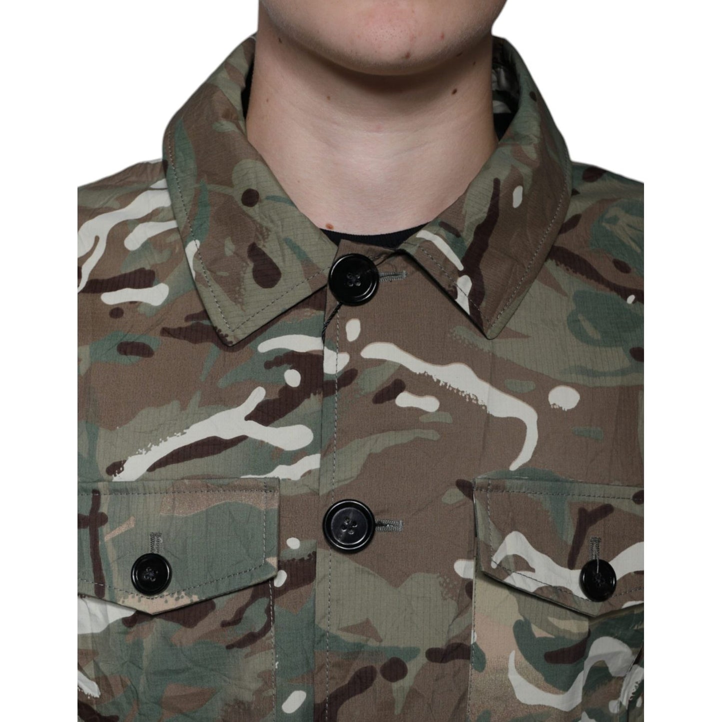 Dolce & Gabbana Multicolor Camouflage Collared Coat Jacket1728,67345645728,Clothing,Dolce & Gabbana,Full-Length Jackets - Jackets & Coats - Clothing,IT52 | XL,Jackets & Coats - Clothing,Jackets - Men - Clothing,Material: Cotton,Men,Multicolor,Preowned / D