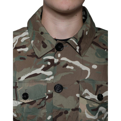 Dolce & Gabbana Multicolor Camouflage Collared Coat Jacket1728,67345645728,Clothing,Dolce & Gabbana,Full-Length Jackets - Jackets & Coats - Clothing,IT52 | XL,Jackets & Coats - Clothing,Jackets - Men - Clothing,Material: Cotton,Men,Multicolor,Preowned / D