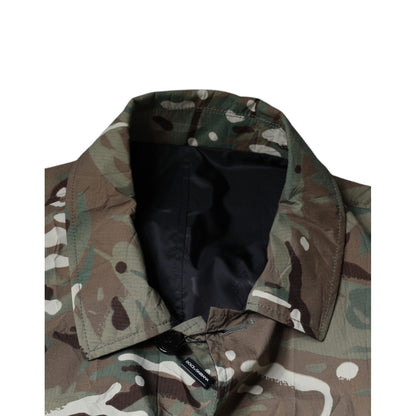 Dolce & Gabbana Multicolor Camouflage Collared Coat Jacket1728,67345645728,Clothing,Dolce & Gabbana,Full-Length Jackets - Jackets & Coats - Clothing,IT52 | XL,Jackets & Coats - Clothing,Jackets - Men - Clothing,Material: Cotton,Men,Multicolor,Preowned / D