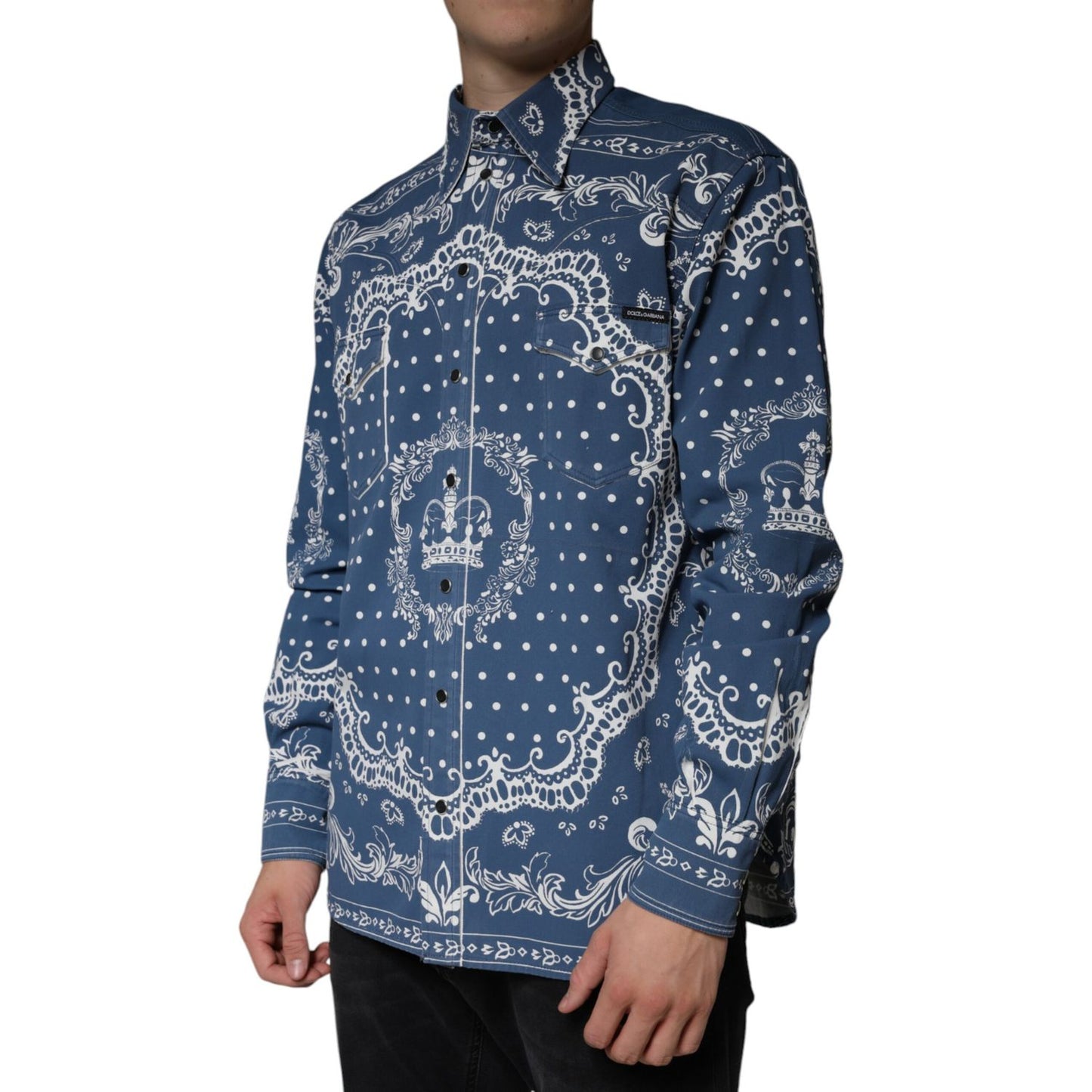 Dolce & Gabbana Blue White Bandana Print Cotton Casual Shirt
