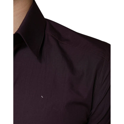 Dolce & Gabbana Dark Violet Cotton Dress GOLD Men Formal Shirt