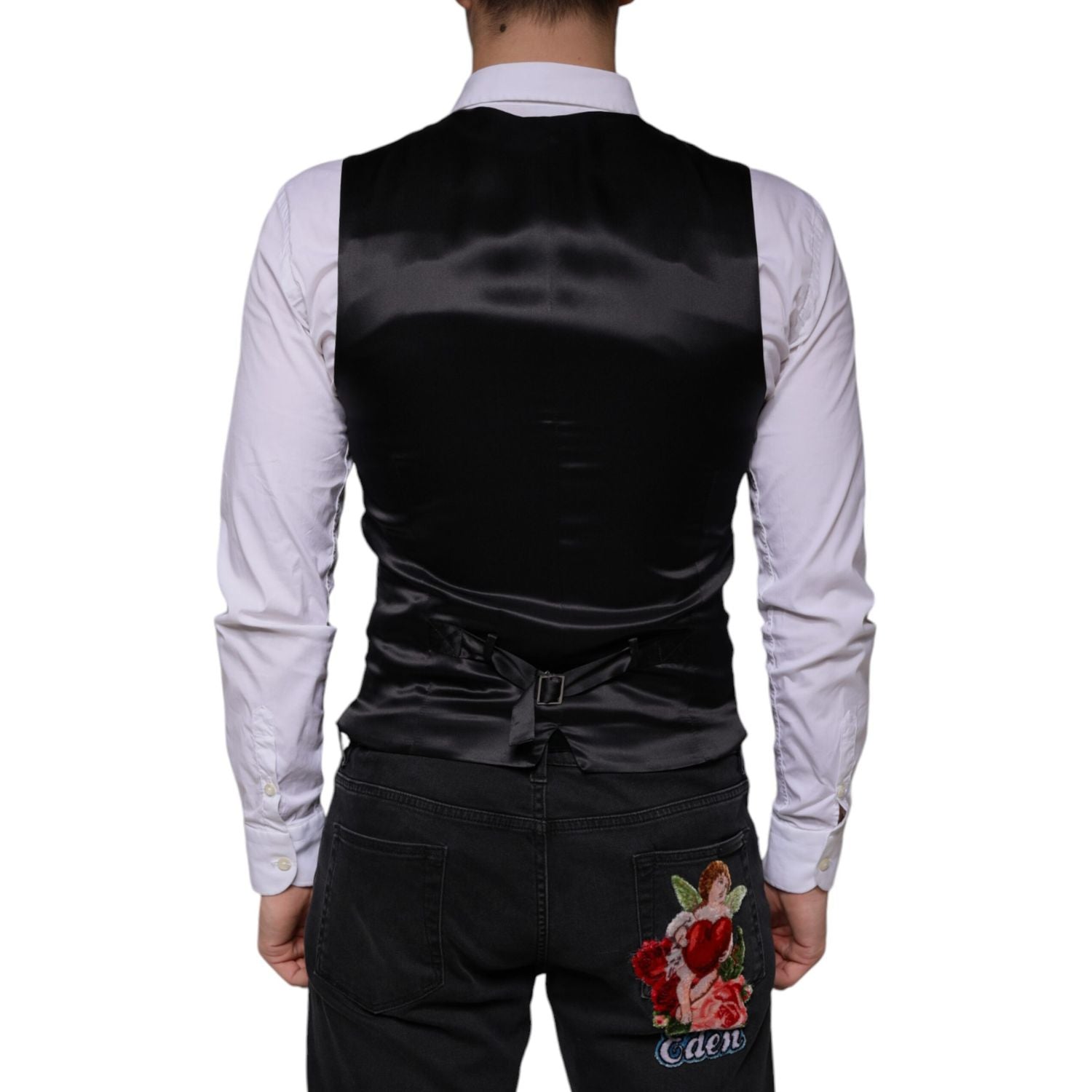 Dolce & Gabbana Black Wool Waistcoat Dress Formal Vest
