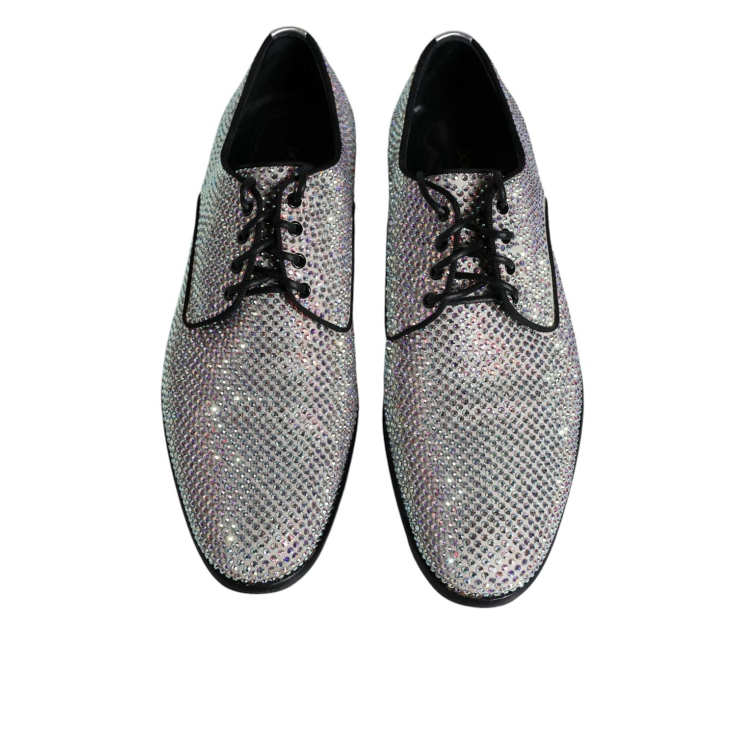 Dolce & Gabbana Silver Leather Rhinestones Derby Dress Shoes