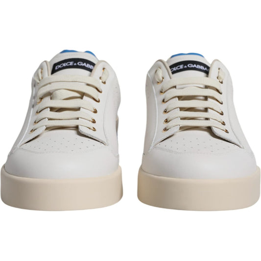 Dolce & Gabbana White Blue Perforated Low Top Sneakers Shoes Dolce & Gabbana Light Gray