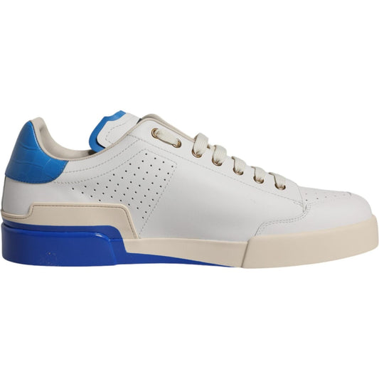 Dolce & Gabbana White Blue Perforated Low Top Sneakers Shoes Dolce & Gabbana Gray