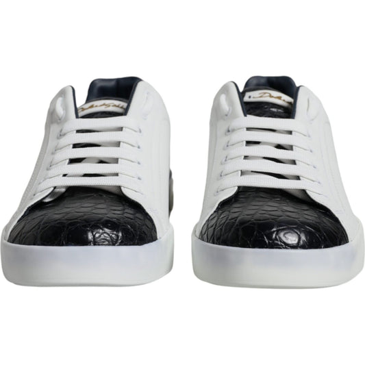 Dolce & Gabbana White Leather Logo Portofino Sneaker Shoes Dolce & Gabbana Light Gray
