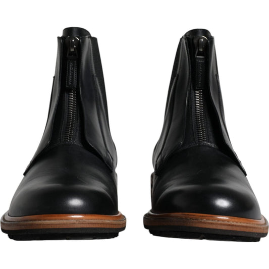 Dolce & Gabbana Black Leather Chelsea Mid Calf Men Boots Shoes Dolce & Gabbana Black
