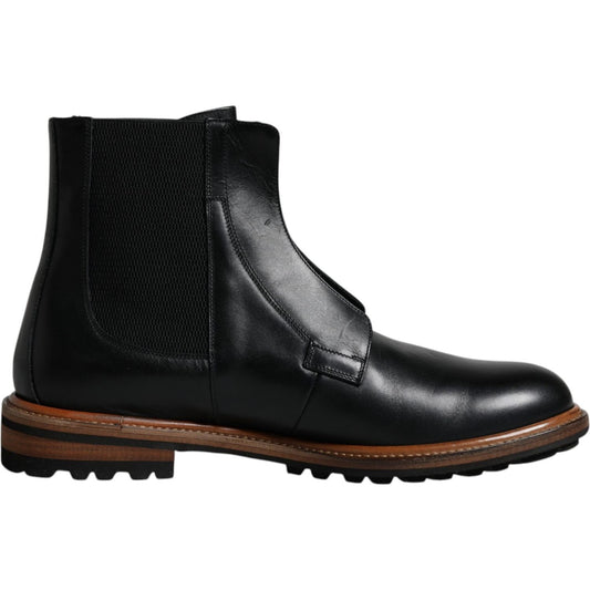Dolce & Gabbana Black Leather Chelsea Mid Calf Men Boots Shoes Dolce & Gabbana Black