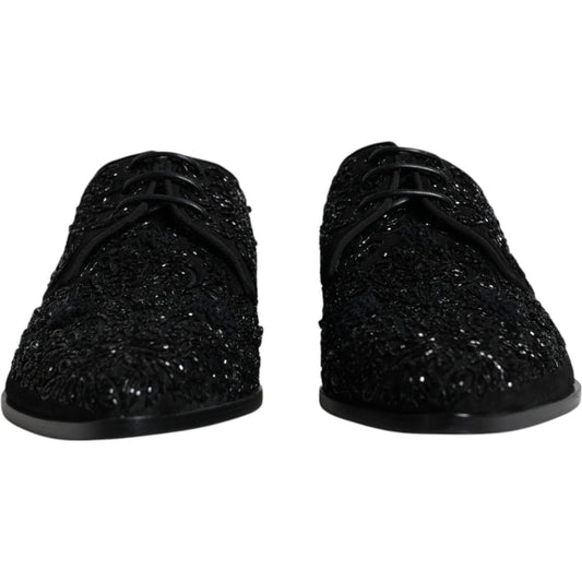 Dolce & Gabbana Black Embellished Suede Derby Formal Shoes Dolce & Gabbana Black