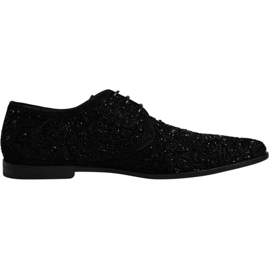 Dolce & Gabbana Black Embellished Suede Derby Formal Shoes Dolce & Gabbana Black