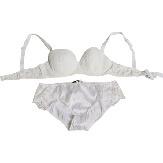 Dolce & Gabbana White Silk Stretch Panty Balconette Bra Underwear Dolce & Gabbana Light Gray