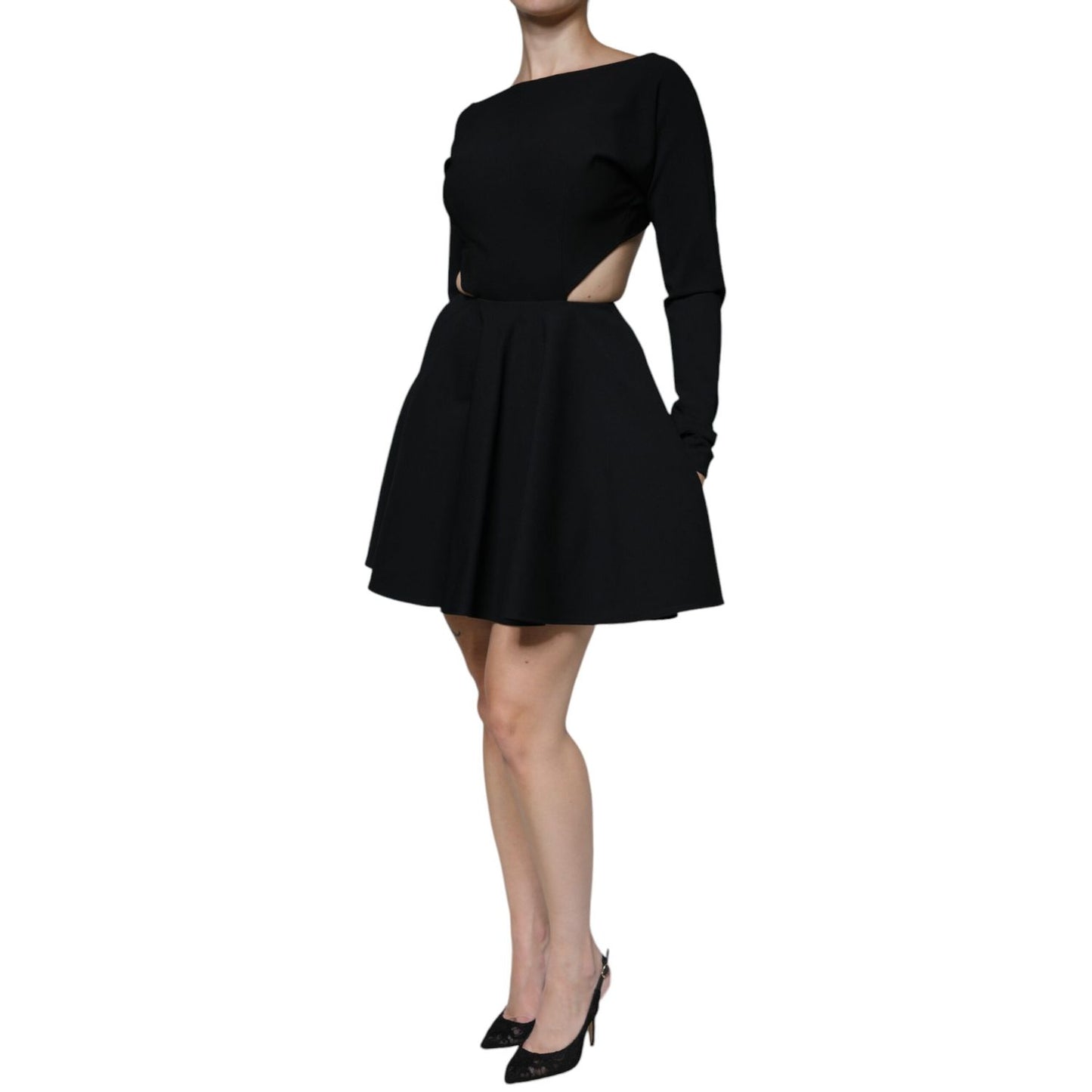 Dolce & Gabbana Black Viscose Cut Out A-line Long Sleeves Mini Dress
