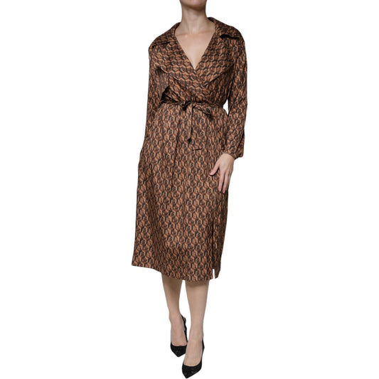 Ballantyne Brown Printed Long Sleeves V-neck Wrap Midi Dress Ballantyne Dark Olive Green