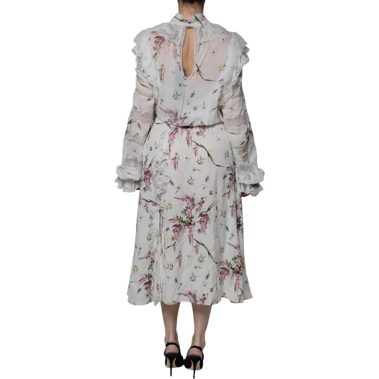 Ermanno Scervino White Floral Ruffles Lace Long Sleeves Maxi Dress Ermanno Scervino Dark Gray
