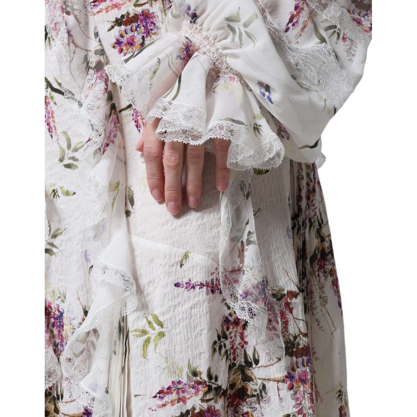 Ermanno Scervino White Floral Ruffles Lace Long Sleeves Maxi Dress Ermanno Scervino Gray