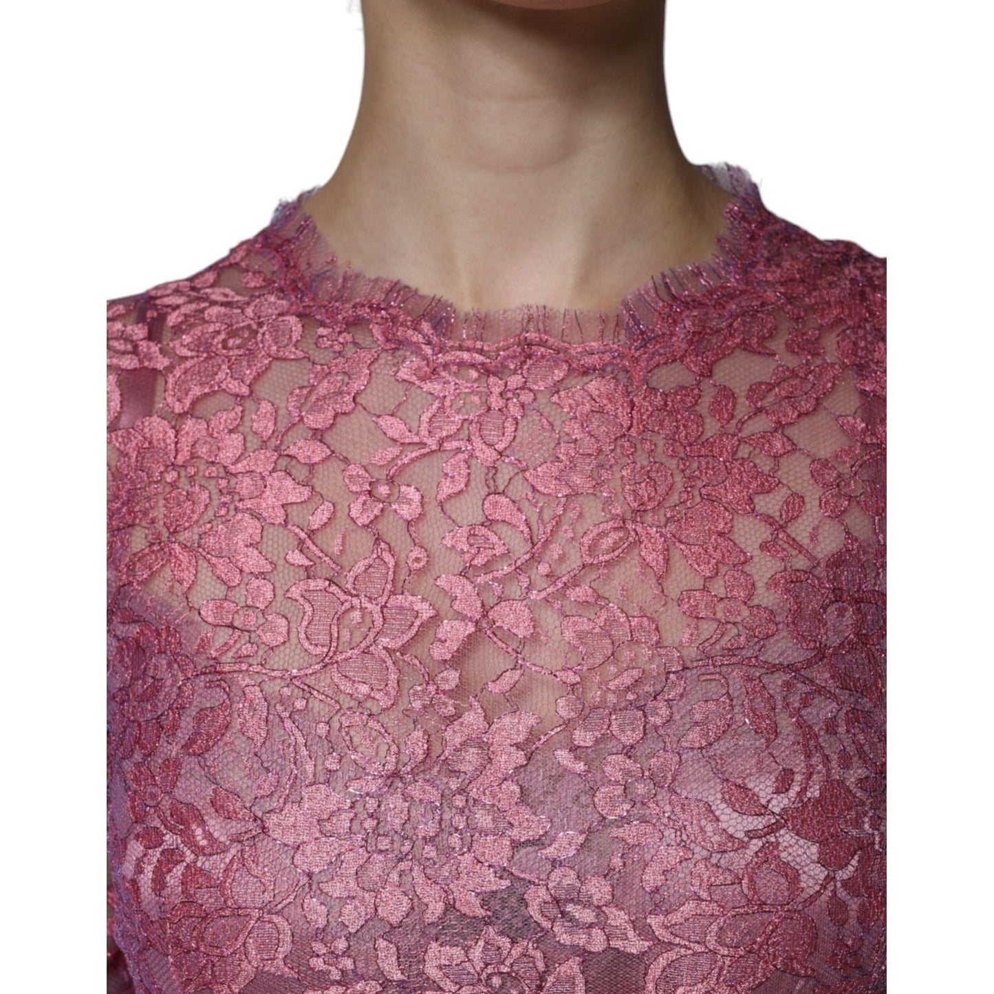 Dolce & Gabbana Fuchsia Floral Lace Long Sleeve Maxi Dress