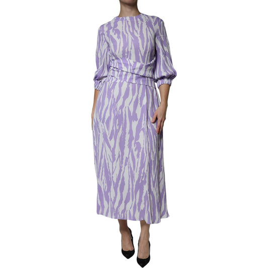 MSGM White Purple Patterned Viscose Short Sleeves Maxi Dress MSGM Dark Gray