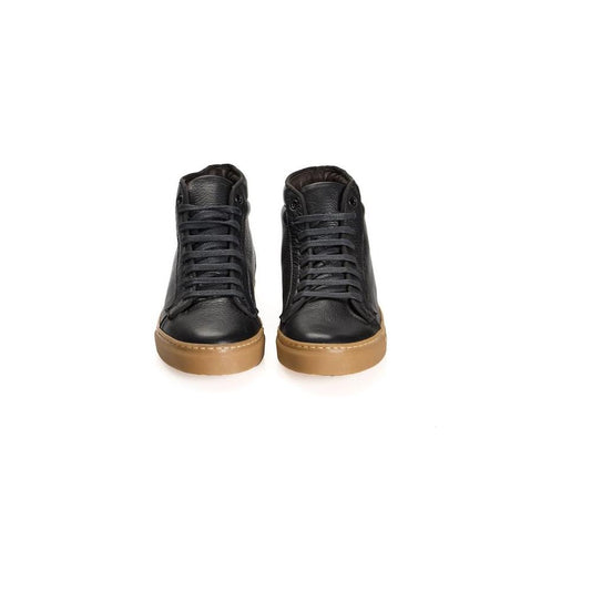 Roberto Pepe Luxury Black Calfskin Men High-Top Sneaker Roberto Pepe Luxury Dark Slate Gray