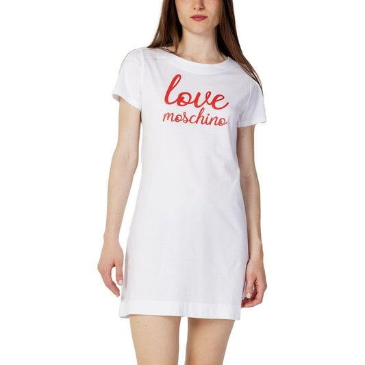 Love Moschino White Cotton Dress Love Moschino Light Gray
