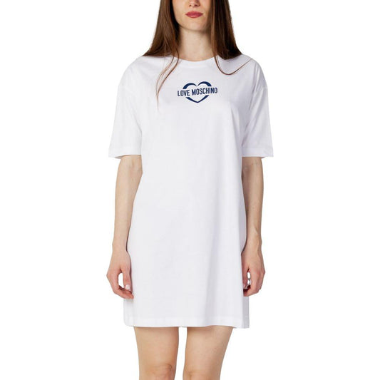 Love Moschino White Cotton Dress Love Moschino Light Gray