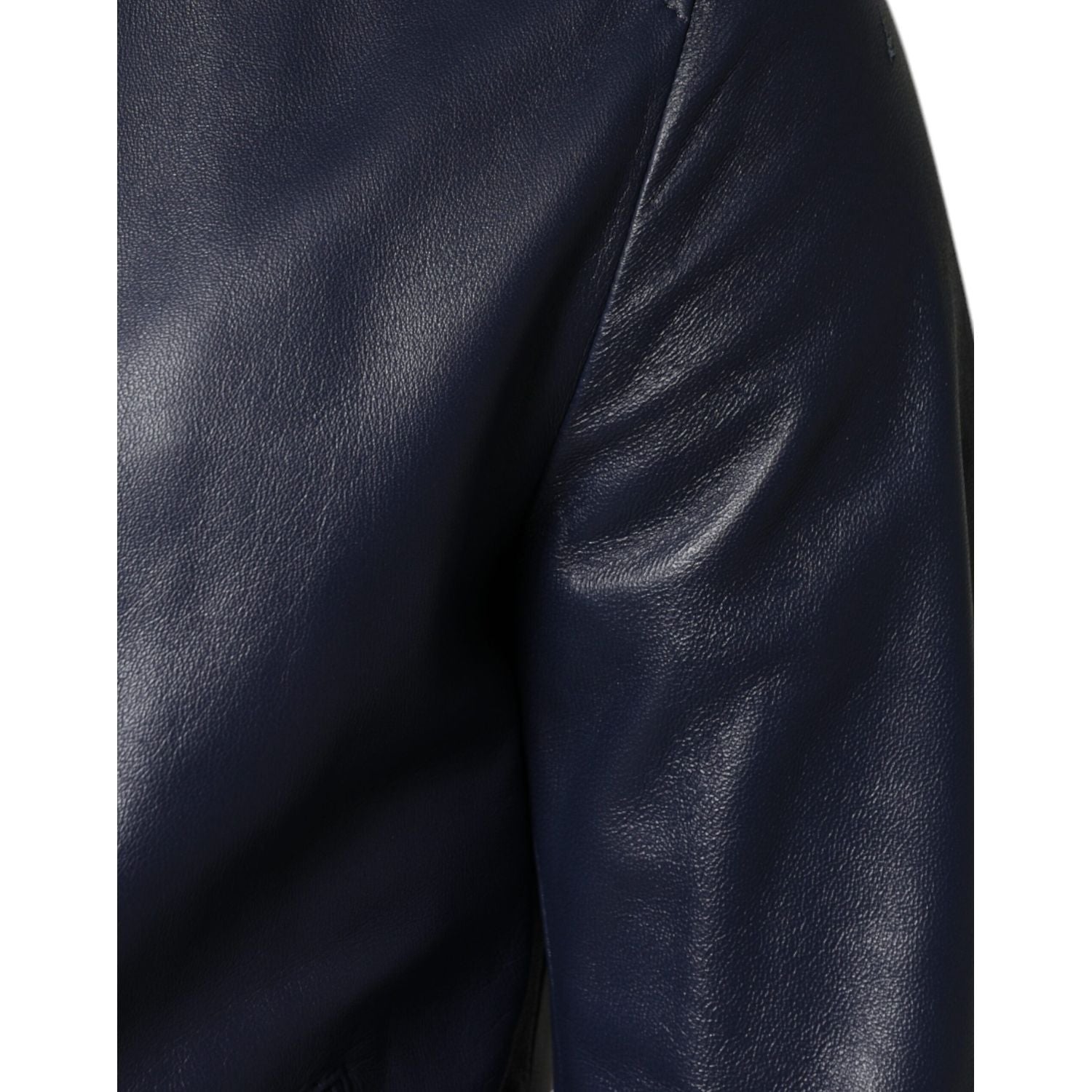 Dolce & Gabbana Blue Leather Full Zip Hooded Bomber Jacket