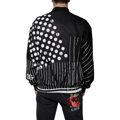 Dolce & Gabbana Black Polka Dot Stripe Nylon Bomber Jacket