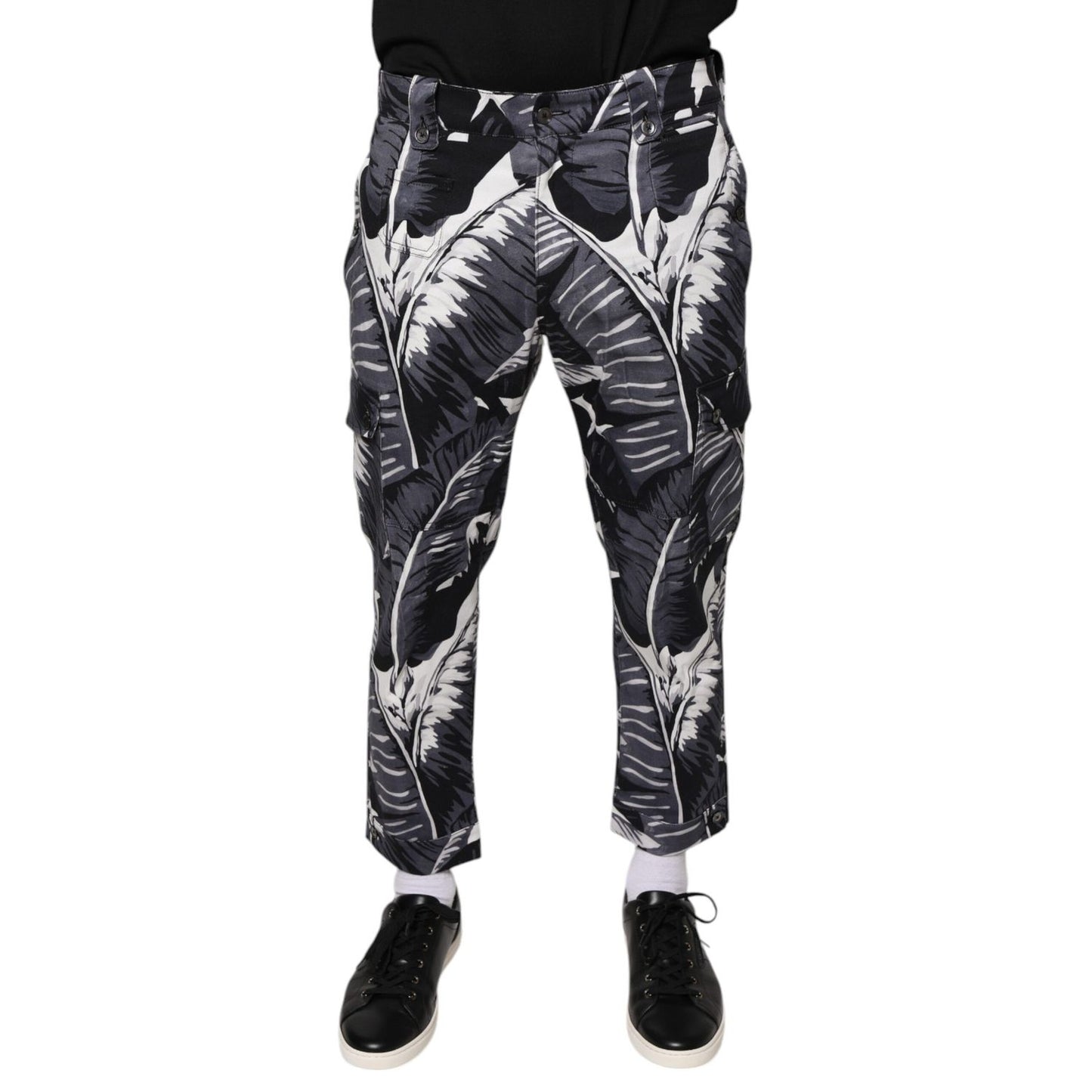 Dolce & Gabbana Gray Banana Leaf Cotton Stretch Capri Pants