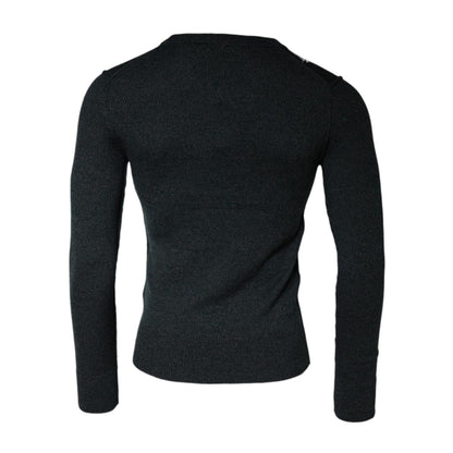 Dolce & Gabbana Gray Embellished Crew Neck Pullover Sweater