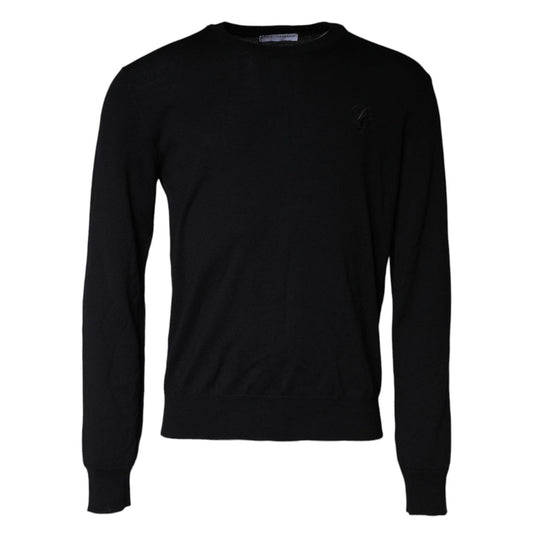 Dolce & Gabbana Black Wool Knit Crew Neck Pullover Sweater