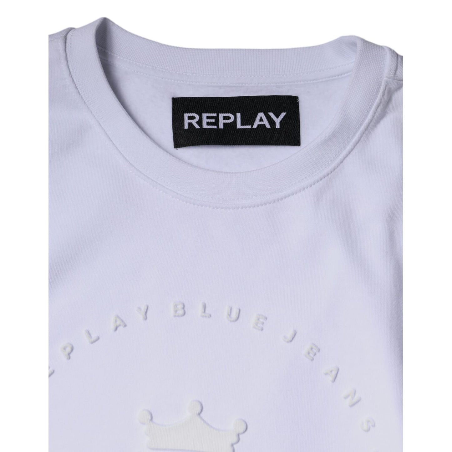 Replay White Embossed Logo Crew Neck Men Sweatshirt Sweater Replay