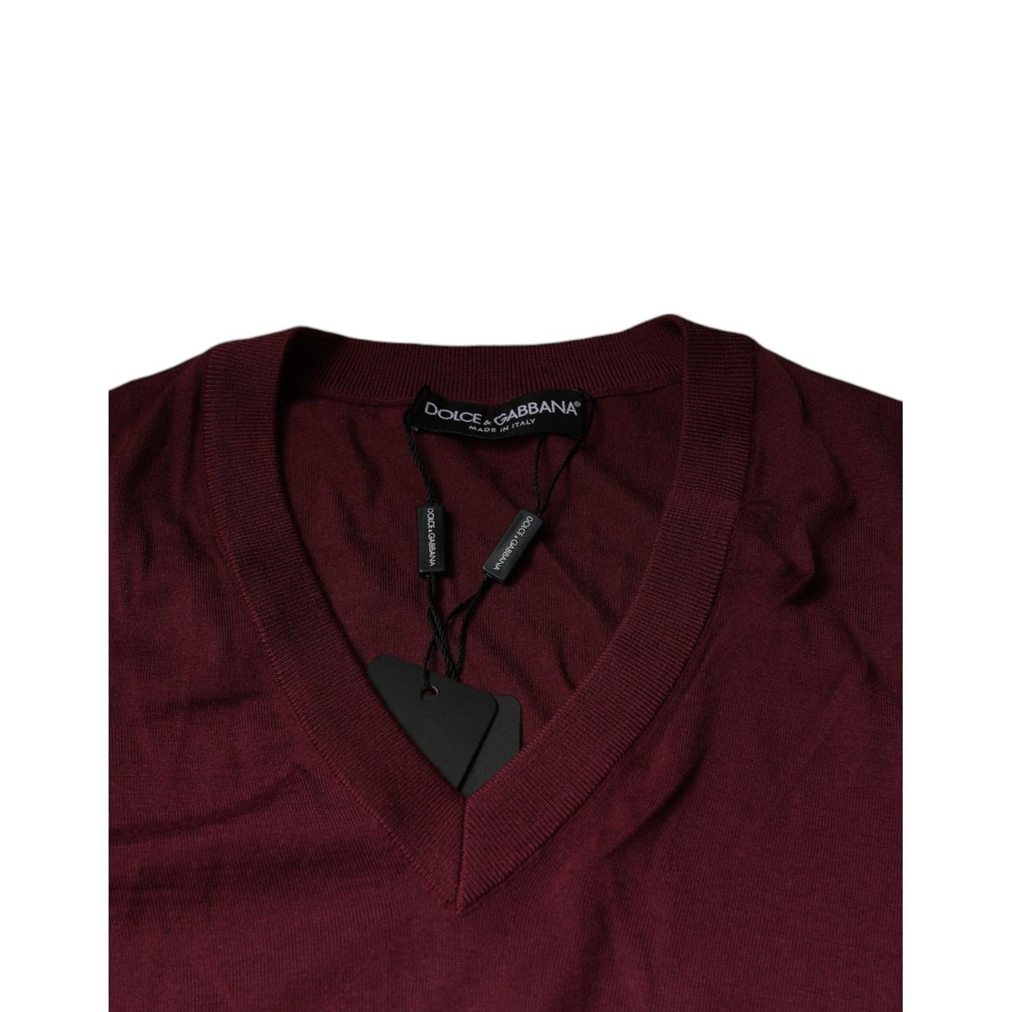 Dolce & Gabbana Maroon Cashmere V-neck Men Pullover Sweater