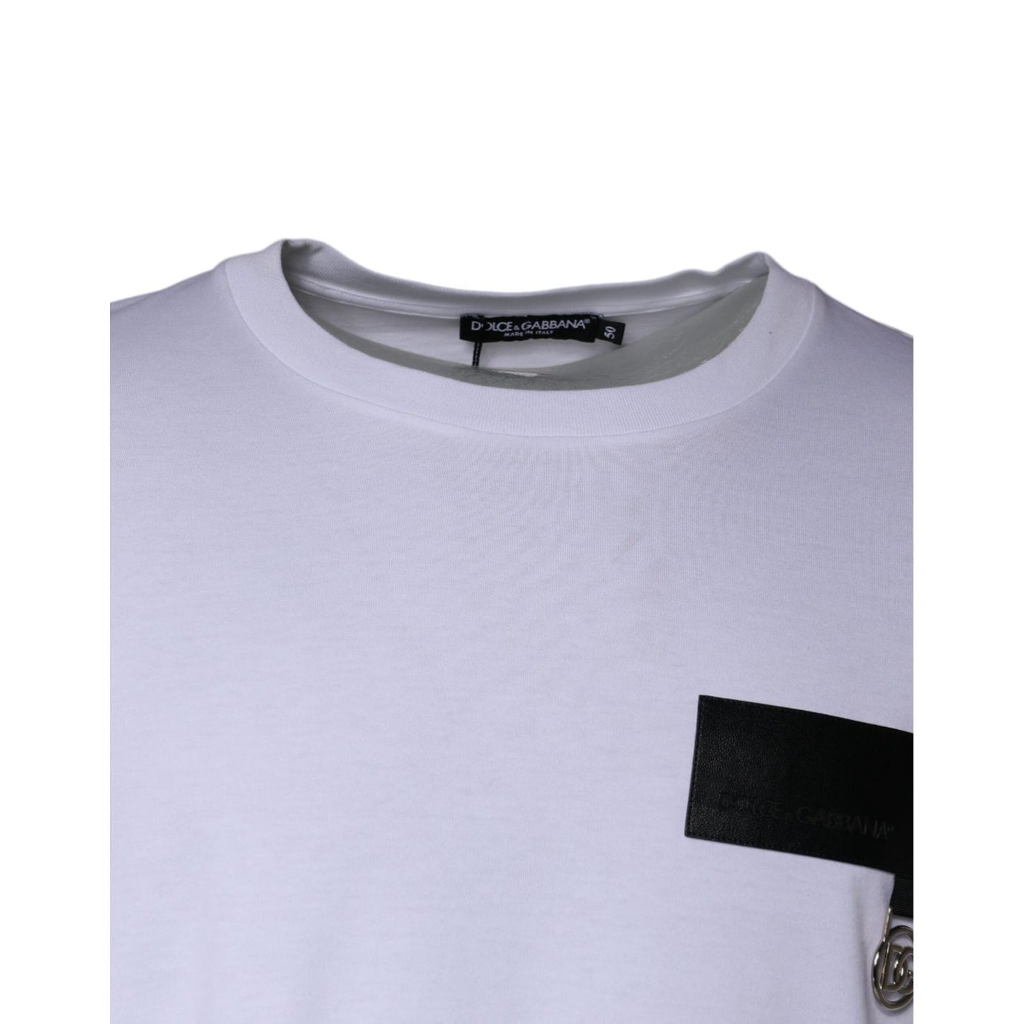 Dolce & Gabbana White Logo Patch Cotton Crew Neck T-shirt