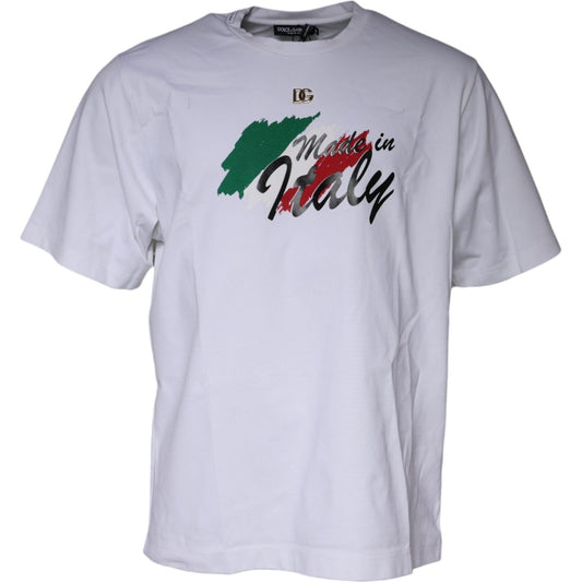 Dolce & Gabbana White Graphic Print Cotton Crew Neck T-shirt TSH86871-50