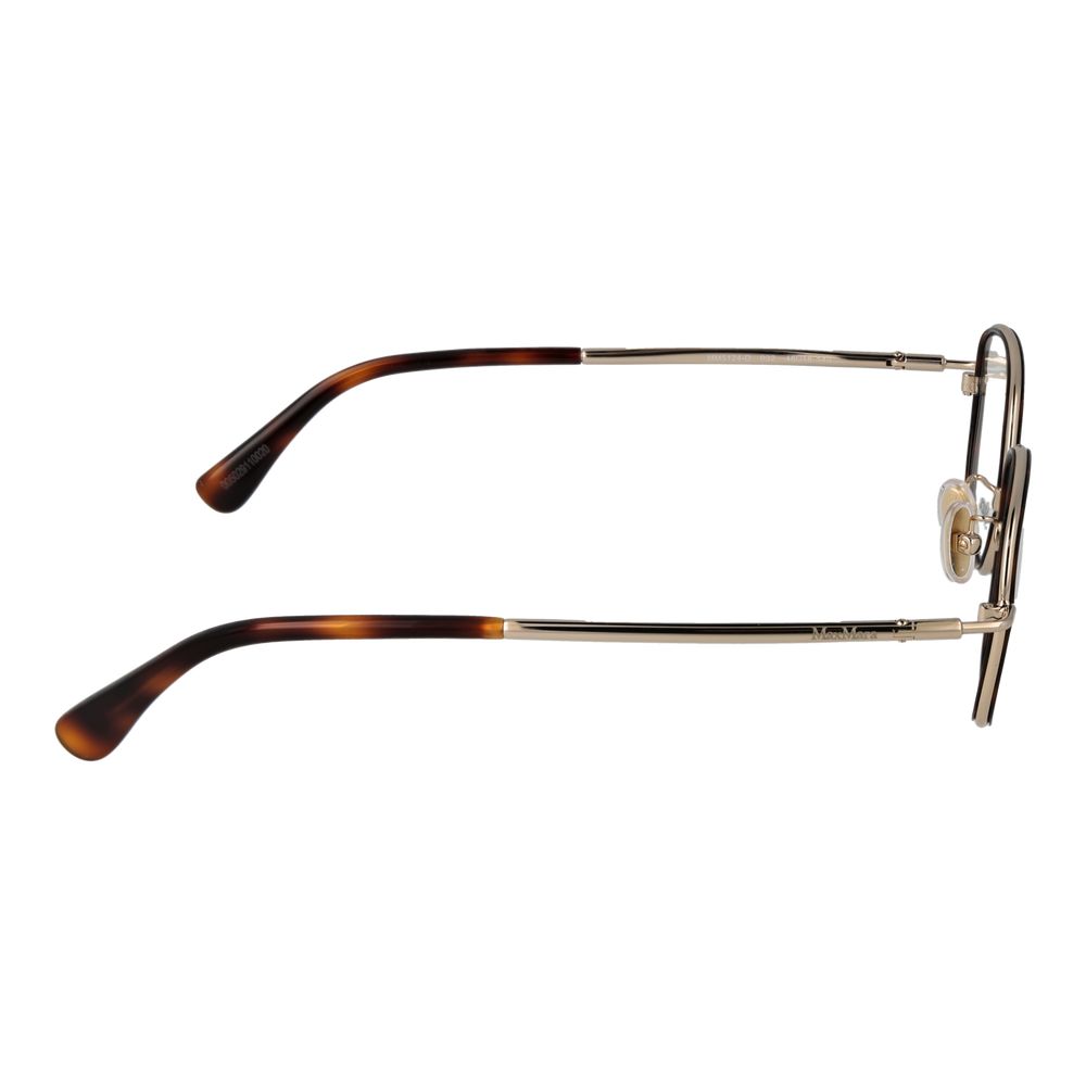 Side view of Max Mara Brown Women Glasses Frame with metal full-rim design and round style.