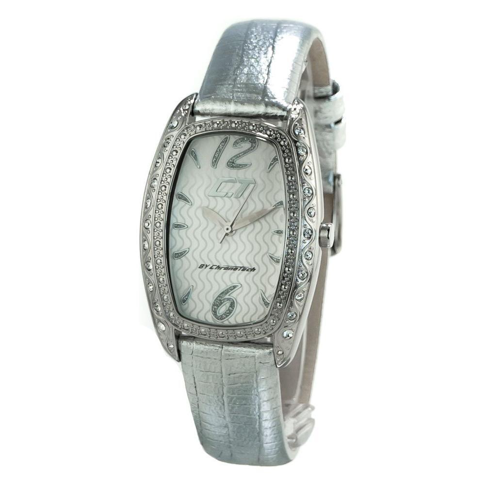 Chronotech Silver Leather Watch