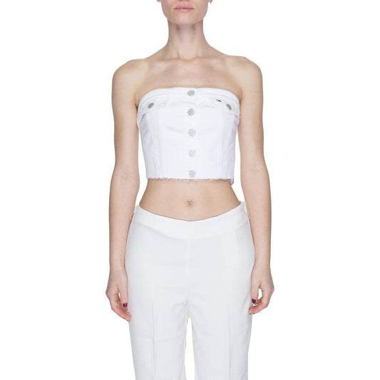 Tommy Hilfiger Jeans White Recycled Cotton Tops & T-Shirt Tommy Hilfiger Jeans Light Gray