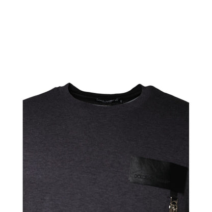 Dolce & Gabbana Gray Logo Patch Cotton Crew Neck T-shirt