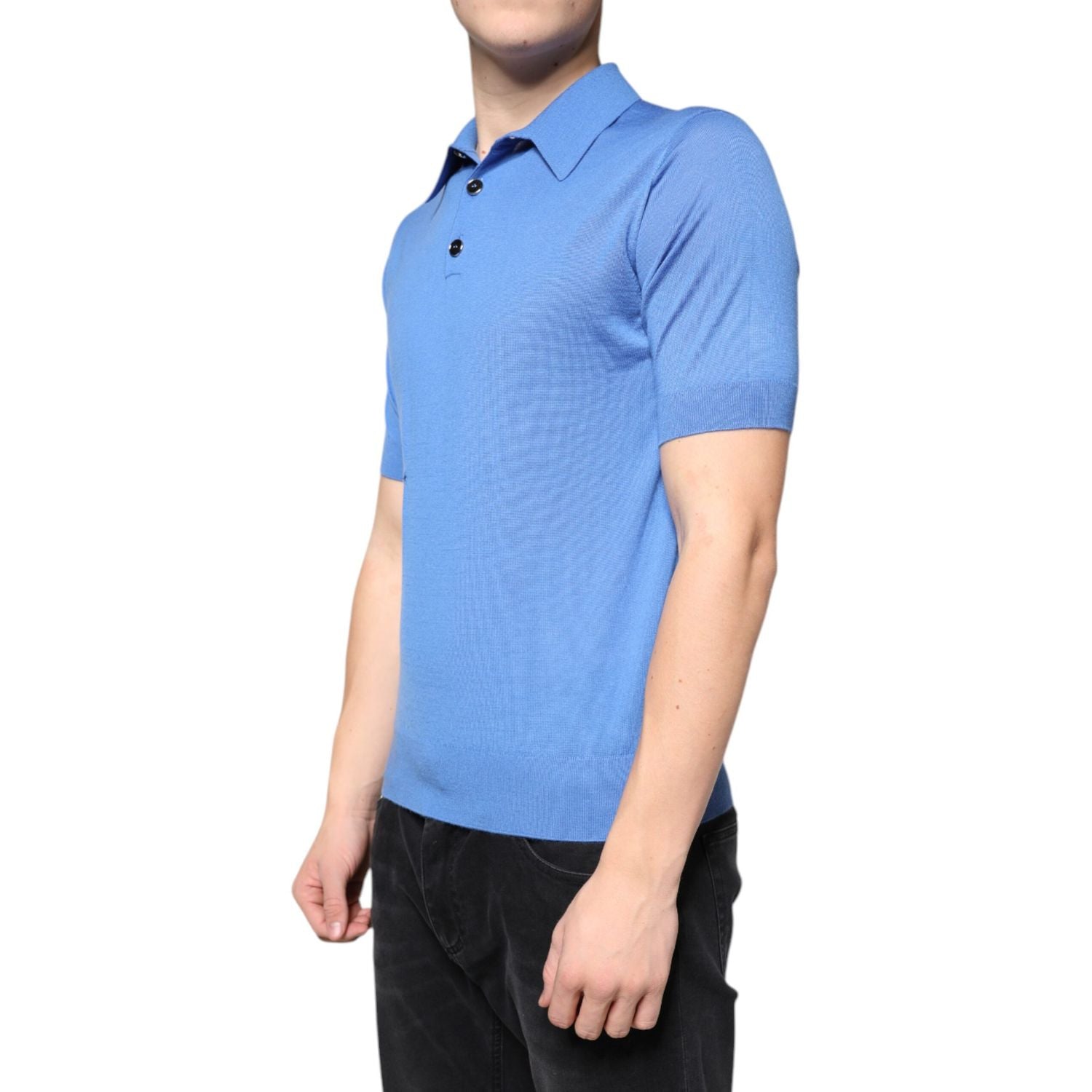 Dolce & Gabbana Blue Cashmere Short Sleeves Men Polo T-shirt