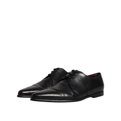 Dolce & Gabbana Black Leather Lace Up Men Derby Formal Shoes